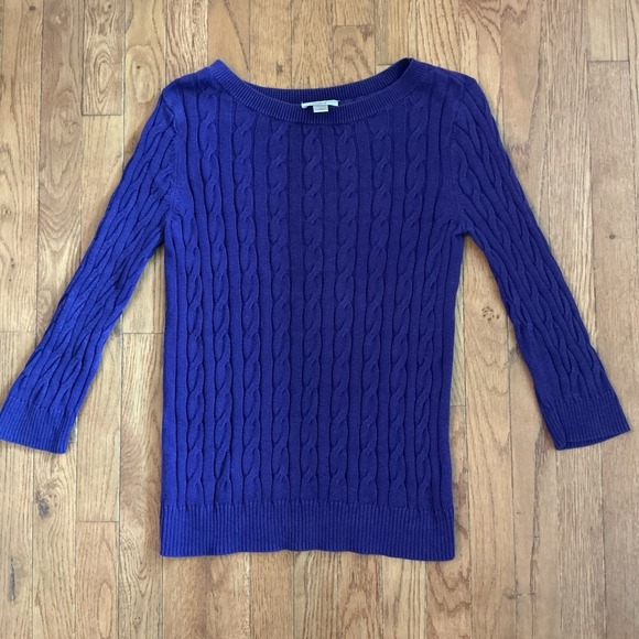 LOFT Sweaters - LOFT Purple Cable Knit Sweater 3/4 Length Sleeves Boat Neck Size M